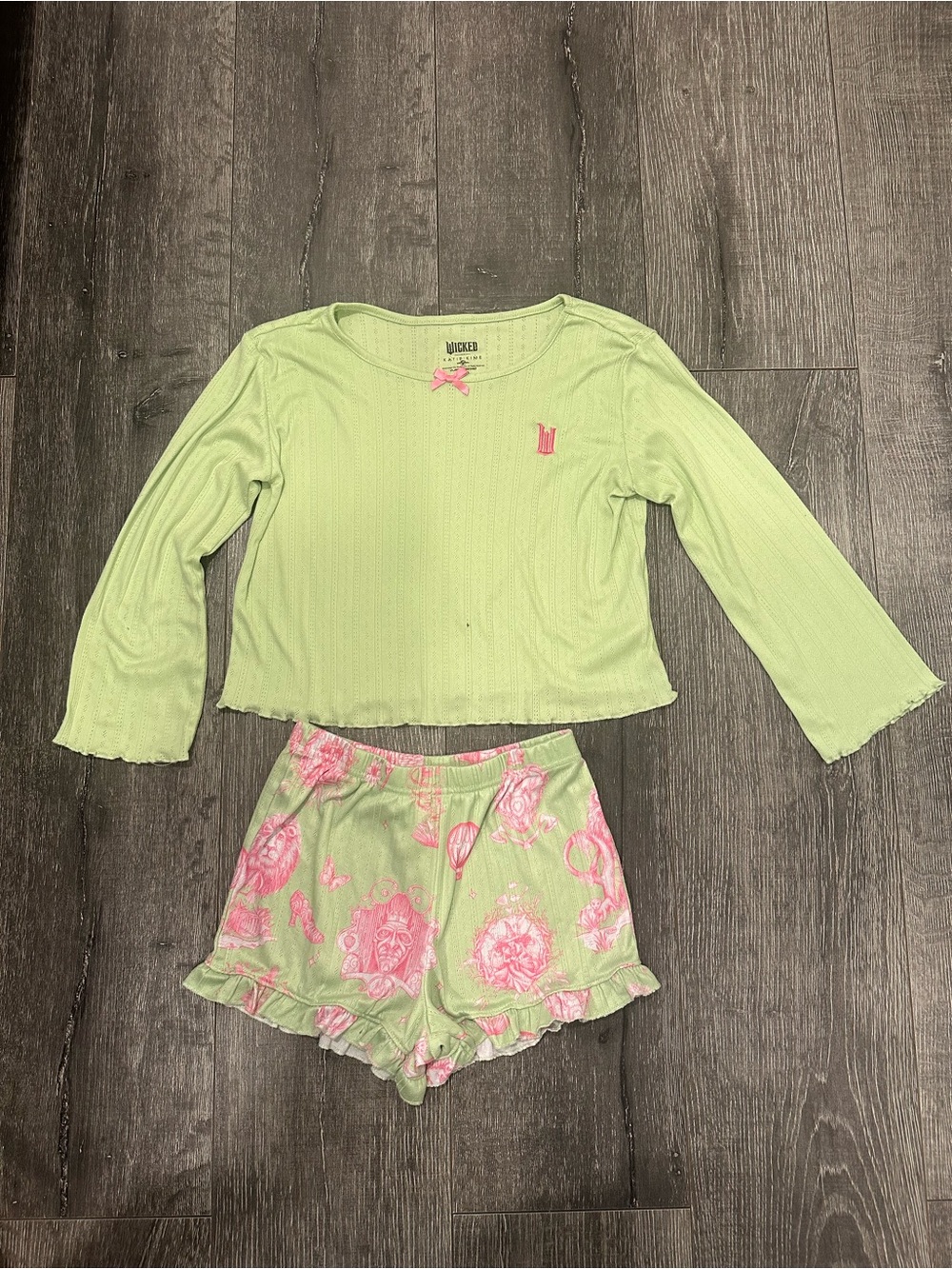 Wicked Girls' Light Green and Pink Floral Shorts Pajama Set